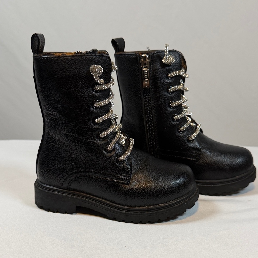 BEBE Girls Black Boots with Silver Laces Size Youth Girls 8